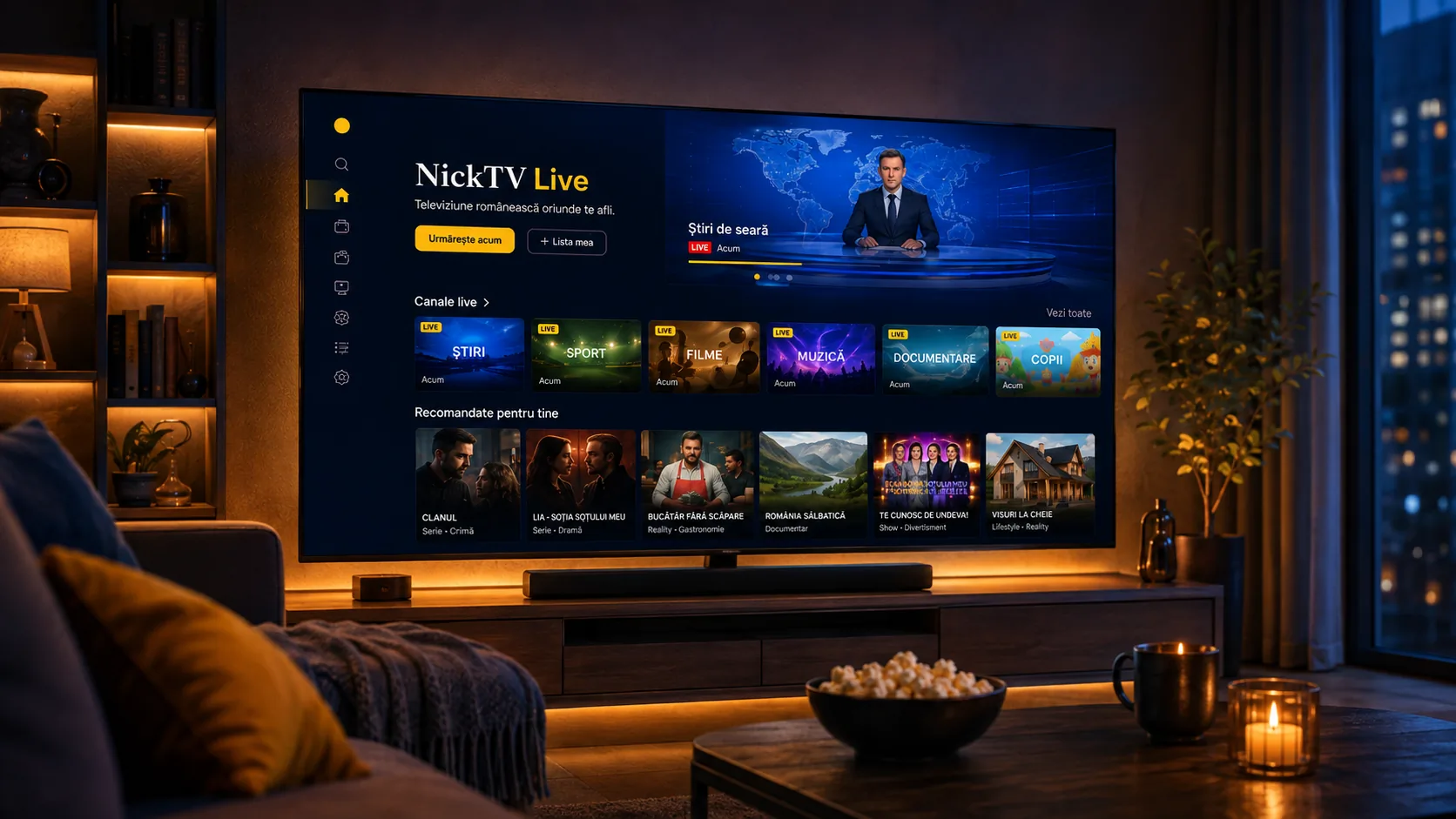 NickTV pe Smart TV într-un living modern