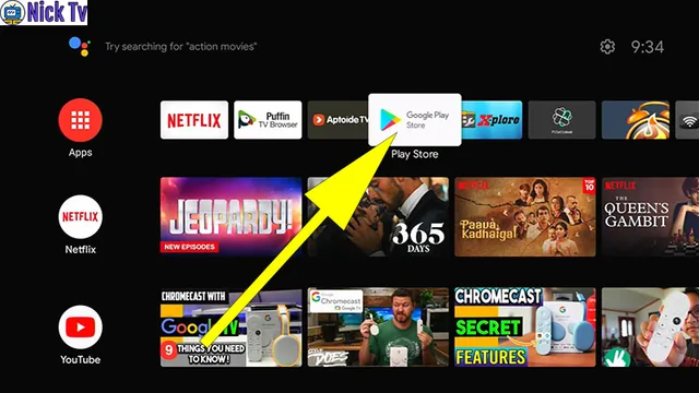 Ecran Android TV pentru instalarea NickTV