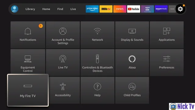 Meniul Fire TV pentru instalarea aplicației NickTV